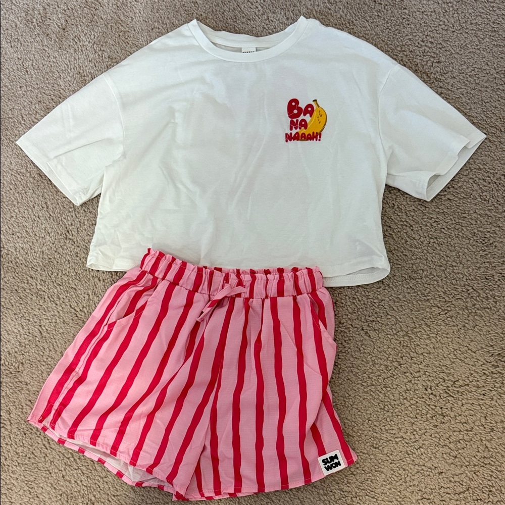 Kids Banana Graphic White and Pink Matching Set